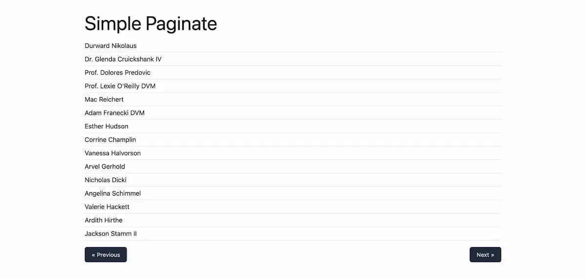 Пример страницы пагинации с использованием метода simplePaginate